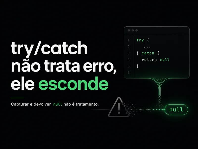 try/catch não trata erro — esconde